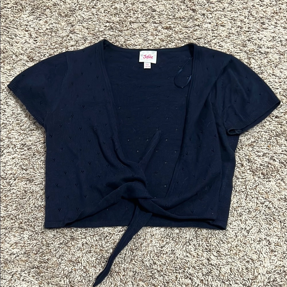 Justice Blue Crop Tie Front Blouse